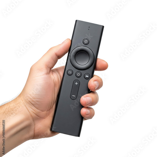 Wallpaper Mural A hand holding a black remote control with various buttons. The remote is isolated on a transparent background, suitable for digital use. Torontodigital.ca