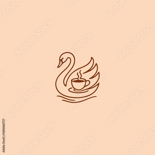 Swan coffee line art minimalist logo design.