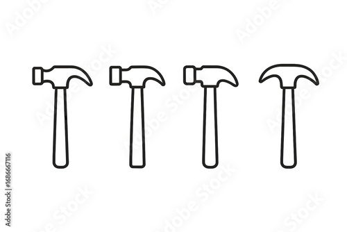 Hammer line icon set. Minimalist tool collection for construction or repair. Simple black and white vector outline graphic. Carpentry and DIY work symbol for web and app design.