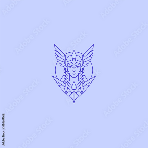 Valkyrie line art minimalist logo design.
