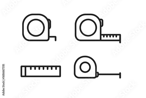 Measuring tape line icon set. Minimalist vector for construction, design, engineering, and sewing. Concept of measurement, dimensions, length, size, instrument, tool, DIY.