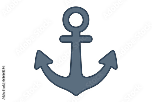 Anchor vector symbol in flat style. Nautical marine icon for sea travel and navy themes. Cartoon illustration of a ship's anchor, representing stability and safety at sea.