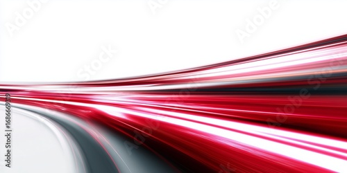 Red glowing light line with futuristic motion effect and abstract automobile blur, dynamic laser trail and beam streak isolated on transparent PNG background, speed and night city design element