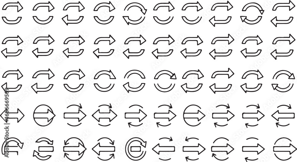 Fototapeta premium Collection of 60 hand-drawn arrow icons for business and design applications vector