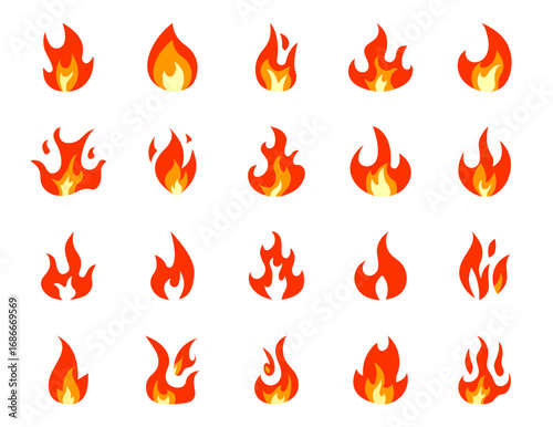simple yellow and orange flames collection. flames vector icons. isolated on white background. flames in simple flat style. vectors