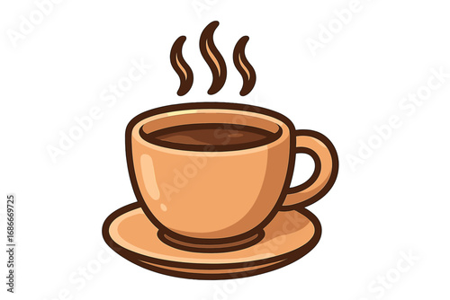 Coffee cup vector icon with steam. Hot drink mug illustration. Cartoon graphic for cafe menu, coffee shop logo, breakfast concept. Simple flat design element for apps.