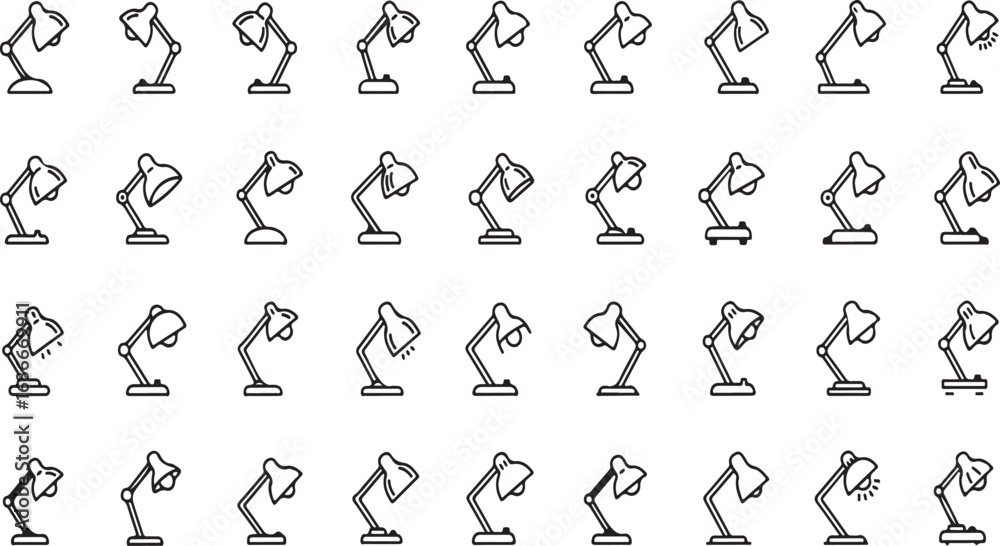 Obraz premium Collection of hand drawn desk lamp icons showing various poses and angles for creative projects vector