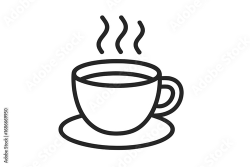 Coffee cup icon vector line art illustration. Hot drink symbol with steam for cafe menu or logo. Tea cup simple graphic. Black and white outline drawing of a mug. Beverage.