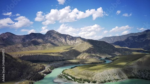 Altai Mountains from a bird's eye view. Beautiful views of the landscape from above. Quadcopter flight