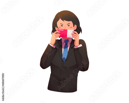 Conceptual illustration of a businesswoman taking a large pill, a metaphor for managing corporate pressure and the need for a modern wellness solution