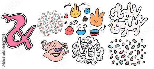 A Whimsical Collection of Illustrations with Playful Shapes and a Creative Ampersand