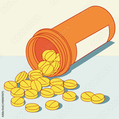 Concept of pharmaceutical treatment with an open bottle of pills