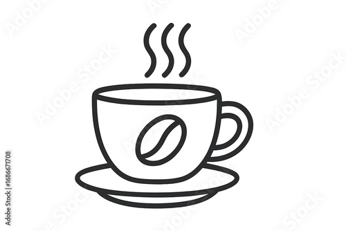 Coffee cup line icon. Hot drink symbol for cafe menu or web design. Vector outline illustration of a mug with steam and coffee bean logo. Simple minimalist pictogram for morning energy.
