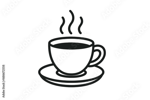 Coffee time icon. Hot drink, tea or coffee in a cup. Minimalistic thin outline for web and graphic design. Vector illustration for cafe menu, morning concept, coffee break.