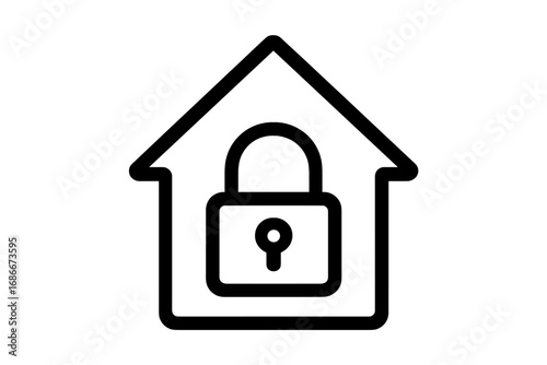 House lock icon. Home security system concept. Safety, protection, privacy. Real estate and property insurance sign. Secure building symbol. Vector outline illustration for web.
