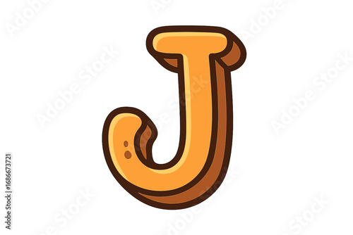 Letter J monogram logo design. Vector cartoon illustration of a 3D alphabet character. Funky, bold typography for branding. Playful cheese or wood style font element.