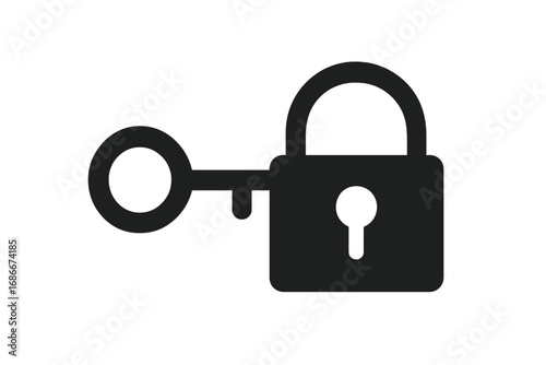 Key in lock icon. Concept of security, safety, and privacy. Vector symbol for login, password access, data protection, and cybersecurity. Simple flat minimalist graphic.