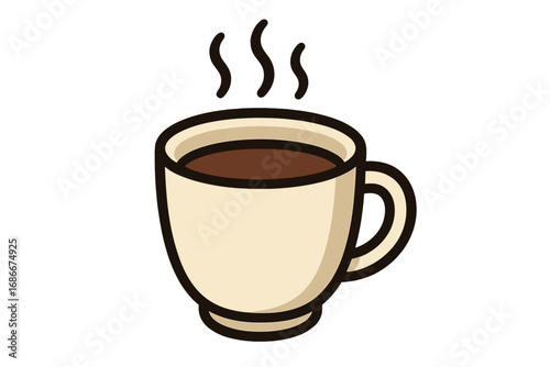 Minimalistic coffee cup icon, hot beverage symbol for graphics and apps, vector cartoon illustration with transparent background, simple design for user interface and branding