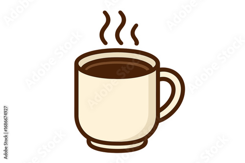 Minimalistic coffee cup icon with steam, vector cartoon illustration for graphic design, app concept, transparent background, modern hot beverage symbol, simple and clean style