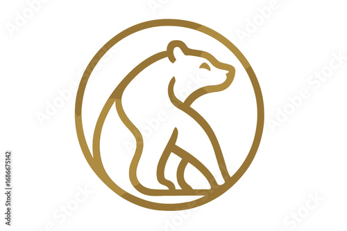 Golden bear logo. Abstract line art animal icon. Minimalist vector illustration in circle. Modern wildlife emblem. Strong grizzly symbol for business or security company.