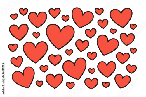 Red hearts pattern vector background. Cute cartoon love symbols in a playful arrangement. Romantic seamless texture for Valentine's Day, wedding, or kids design. Doodle illustration.