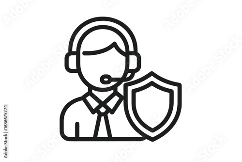 Minimalistic Call Center Shield Icon, Customer Support Symbol, Protective Service Vector Illustration for Web, Apps, Banners, Social Media and Corporate Designs