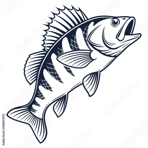 Leaping Perch A Freshly Caught Fish Illustration