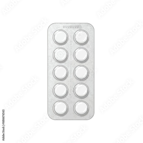 Blister pack of twelve round white tablets.