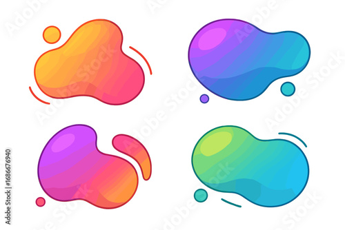 Vibrant Abstract Fluid Gradient Shapes Vector Illustration with Transparent Background, Colorful Organic Forms Set, Modern Cartoon Style Design Elements