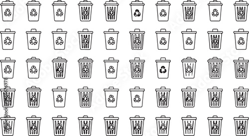 Collection of hand drawn trash can icons various styles for recycling and waste management concepts vector