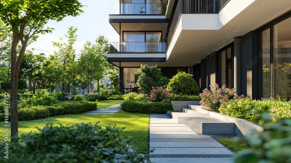 Fototapeta premium Modern apartment building landscape