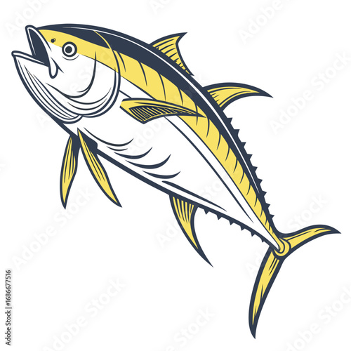 Yellowfin Tuna A Vibrant Illustration of a Majestic Fish in a Clean, Isolated Style