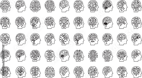 Collection of fifty unique abstract artistic swirls and circles in black and white stylized patterns vector