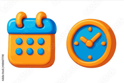 3d calendar and clock icon set. Time management concept with schedule, planning, and deadline symbols. Vector cartoon illustration for web and mobile app design. Date and time.
