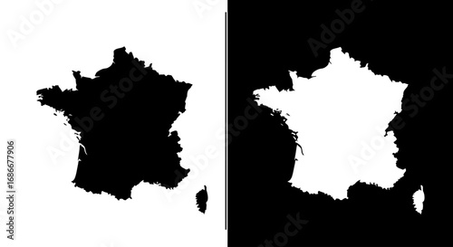 A map silhouette of France, a black and white icon representing French geography, travel, and European culture.