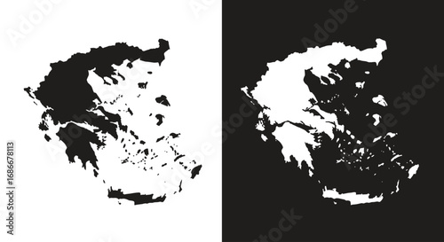 A map silhouette of Greece, a black and white icon for Greek geography, ancient history, and travel in Europe.