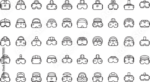 Diverse collection of stylized vr headset icons hand drawn sketches for technology and gaming concepts vector