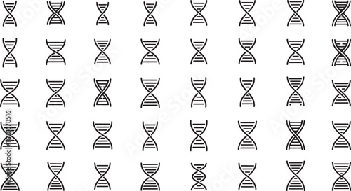 Array of dna double helix molecules abstract scientific digital art pattern for biotechnology and genetics vector