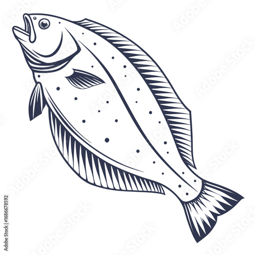 Flat Fish Illustration A Flounder in Natural Pose on White Background