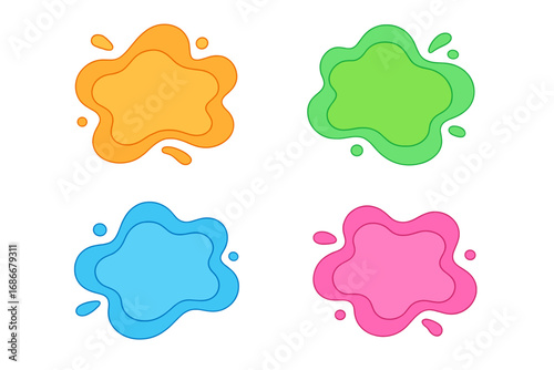Set of colorful liquid shapes. Abstract vector banners in paper cut style. Modern fluid amoeba blobs. Cartoon splash design elements for text. Dynamic layered background.