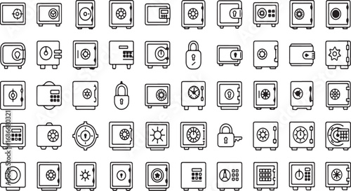 Collection of hand-drawn icons representing security and finance concepts vector