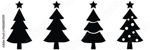Minimalist Christmas Tree Icon Set. Christmas Tree Silhouettes. set of christmas trees. Vector set of stylized Christmas trees of different shapes and sizes in shades of green