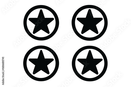 Star in circle icon set. Vector symbol collection for rating, quality, or achievement. Simple geometric logo element. Military army insignia or favorite button design concept.