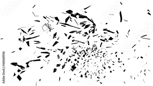 Foto Monochrome glass shards on transparent background with high contrast, scattered fragments, ideal for compositing, visual effects, and design overlays