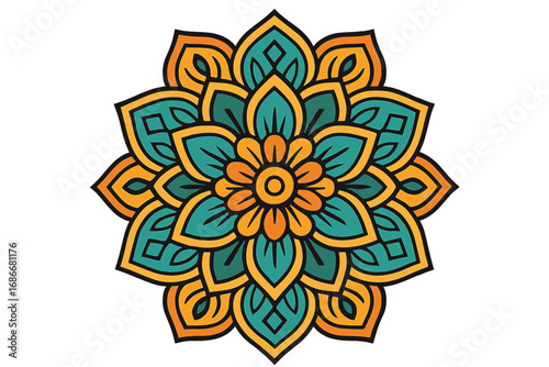 Colorful mandala vector illustration. Round floral ornament. Circle flower of life. Geometric oriental ethnic pattern. Indian, arabic, asian, turkish, pakistan motif. Yoga, meditation symbol.