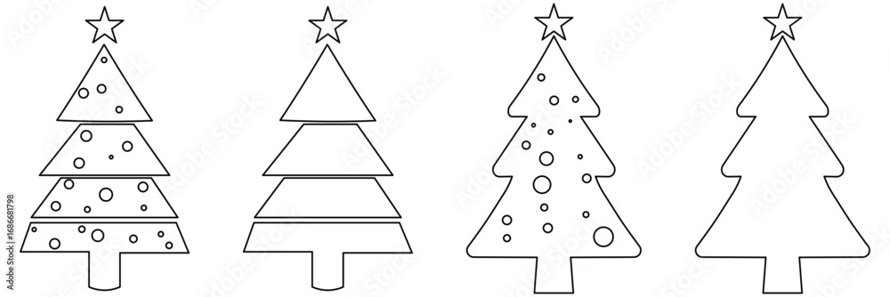 Fototapeta premium Festive Holiday Christmas Tree Vector Collection. Green Black Yellow Seasonal Decorations. Set of christmas trees. Winter collection. Isolated objects. Flat vector Christmas tree silhouette 