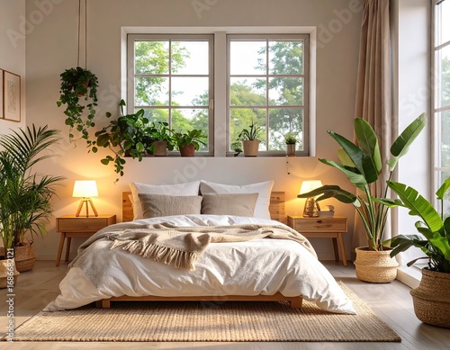 Bright Bedroom with Abundant Greenery and Natural Light