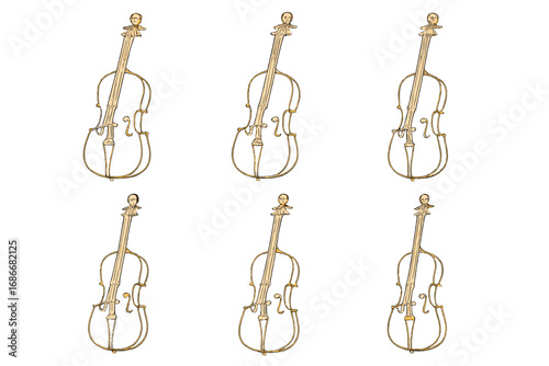 Macabre cello from human bones vector set. Gothic string musical instrument illustration. Skeleton anatomy concept. Surreal dark art design element for Halloween. Spooky music.