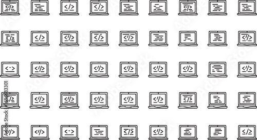 Collection of fifty laptop icons displaying various digital devices and technology concepts vector