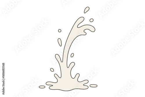 Vector cartoon milk splash. Dynamic liquid flow, spill with drops. White dairy drink illustration. Concept for freshness, purity, natural beverage, calcium, healthy product.